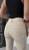 Kadın Yüksek Bel Yarım İspanyol Paça Antik Bej Jean Pantolon