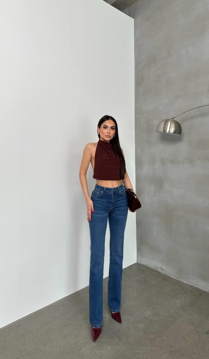 Kadın Yüksek Bel Yarım İspanyol Paça Blue Jean Pantolon