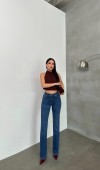 Kadın Yüksek Bel Yarım İspanyol Paça Blue Jean Pantolon