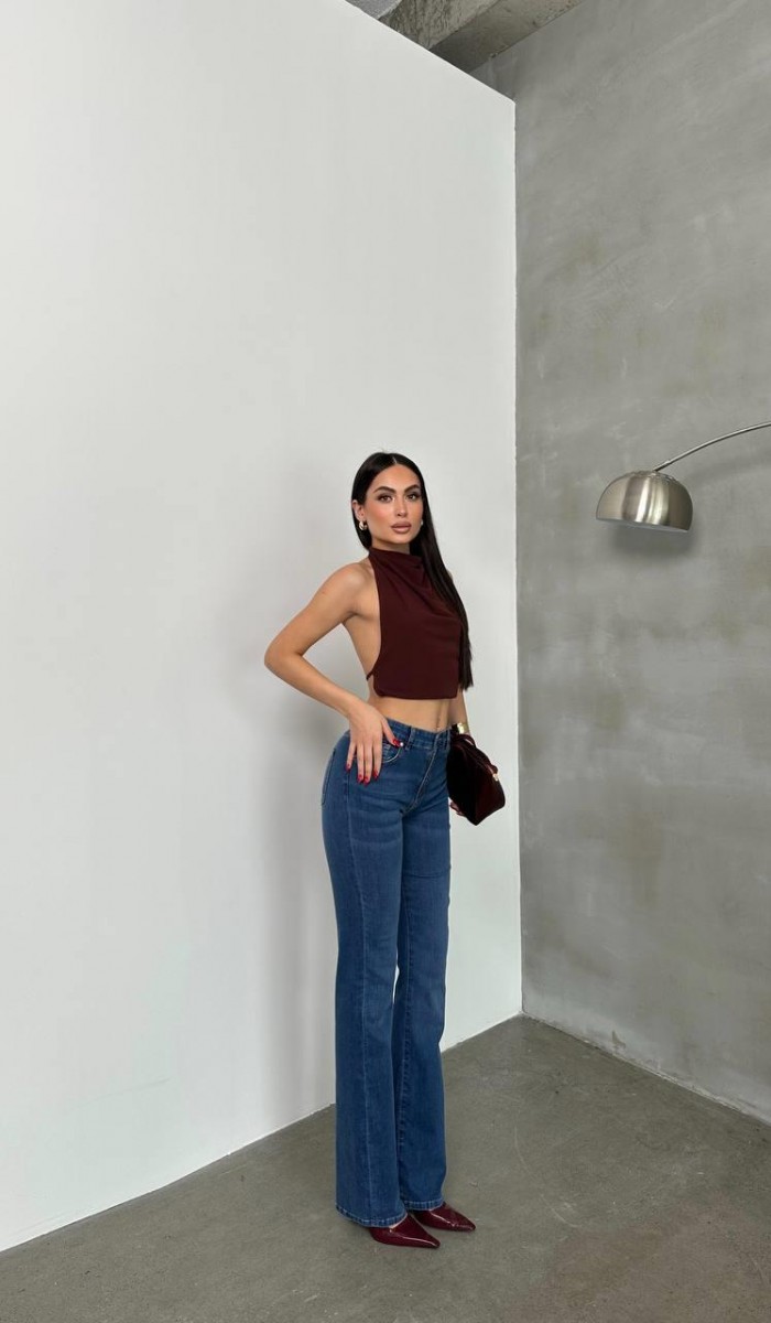 Kadın Yüksek Bel Yarım İspanyol Paça Blue Jean Pantolon