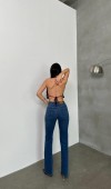 Kadın Yüksek Bel Yarım İspanyol Paça Blue Jean Pantolon