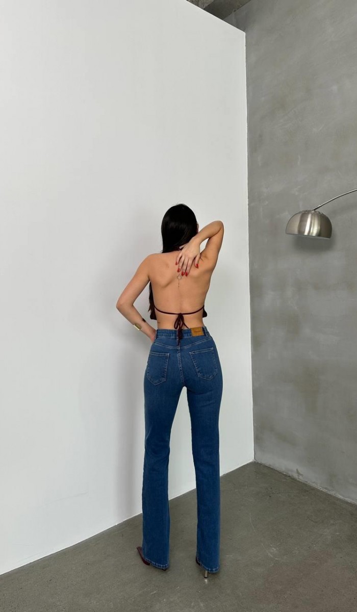 Kadın Yüksek Bel Yarım İspanyol Paça Blue Jean Pantolon