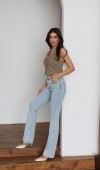 Yüksek Bel Yarım İspanyol Paça Light Blue Jean Pantolon