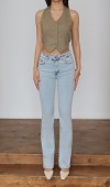 Yüksek Bel Yarım İspanyol Paça Light Blue Jean Pantolon