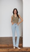 Yüksek Bel Yarım İspanyol Paça Light Blue Jean Pantolon