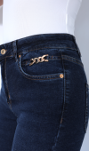 Zincir Detaylı Yarım İspanyol paça Dark Blue Jean Pantolon