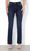 Zincir Detaylı Yarım İspanyol paça Dark Blue Jean Pantolon