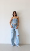 Arka Fermuarlı Akordiyon Detaylı Ice Blue Bustiyer