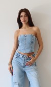 Arka Fermuarlı Akordiyon Detaylı Ice Blue Bustiyer