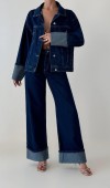 Cep Detaylı Dark Blue Denim Ceket