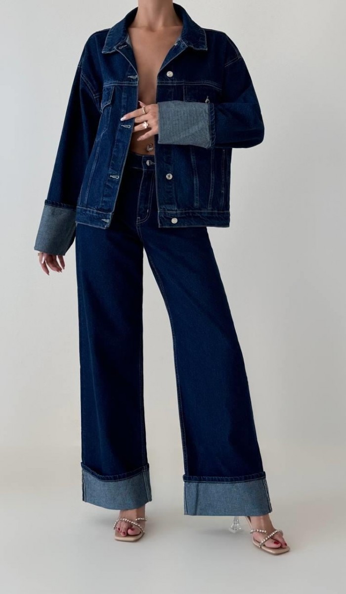 Cep Detaylı Dark Blue Denim Ceket