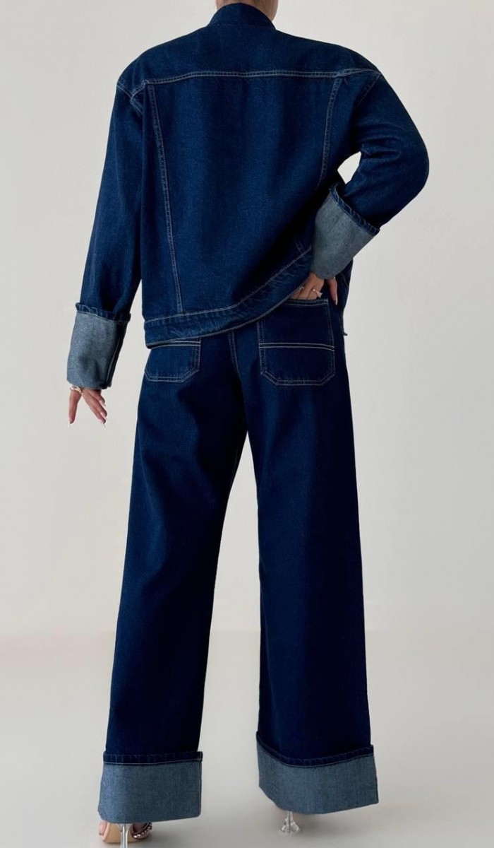 Cep Detaylı Dark Blue Denim Ceket