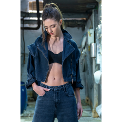 Kol Detaylı Bel Lastikli Blue Black Ceket