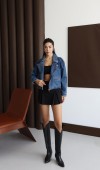 Taş Detaylı Blue Denim Ceket