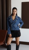 Taş Detaylı Blue Denim Ceket