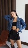 Taş Detaylı Blue Denim Ceket