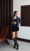 Taş Detaylı Blue Denim Ceket