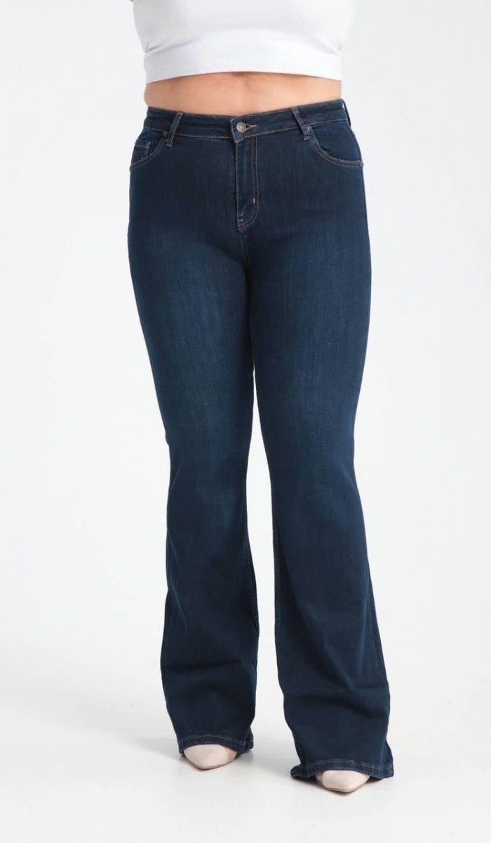 Yüksek Bel İspanyol Paça Dark Blue Jean Pantolon Yüksek Bel İspanyol Paça Dark Blue Jean Pantolon
