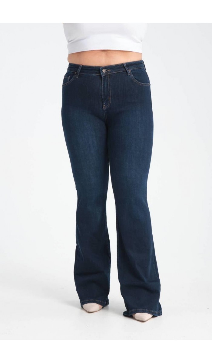 Yüksek Bel İspanyol Paça Dark Blue Jean Pantolon Yüksek Bel İspanyol Paça Dark Blue Jean Pantolon