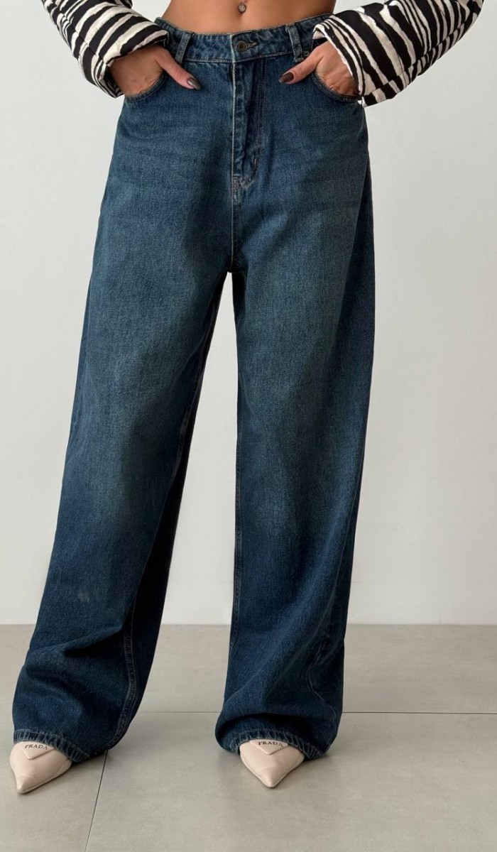 Extra Wide Leg Dark Blue Tint Jean Pantolon