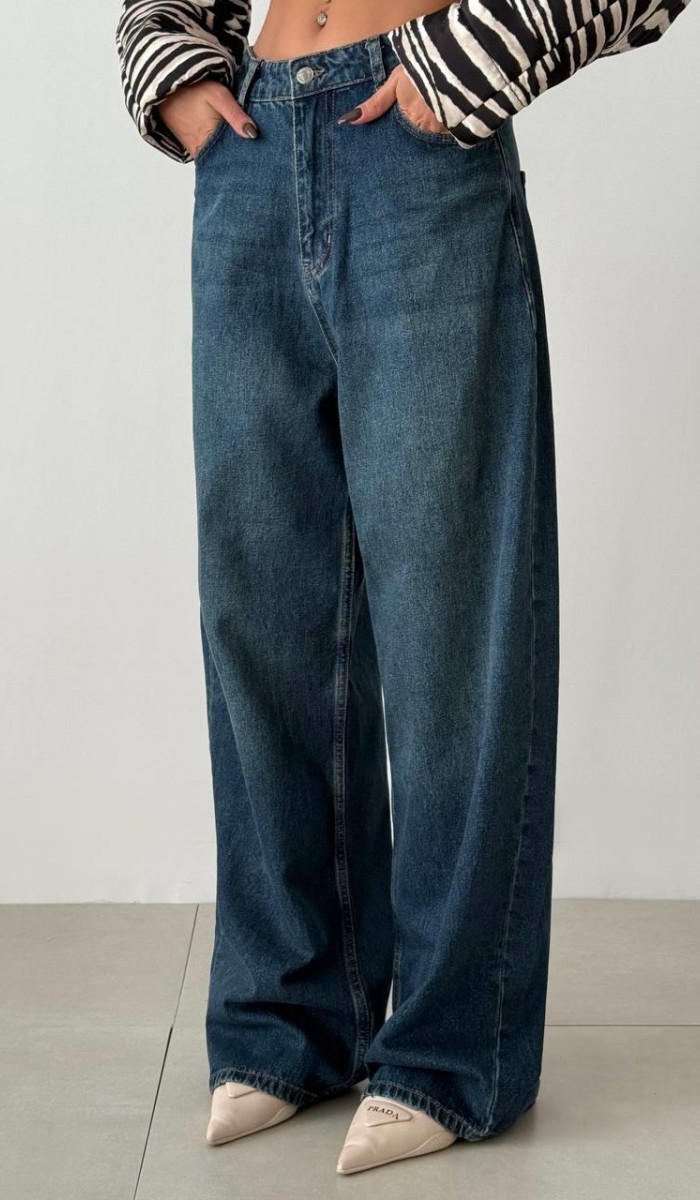 Extra Wide Leg Dark Blue Tint Jean Pantolon Extra Wide Leg Dark Blue Tint Jean Pantolon