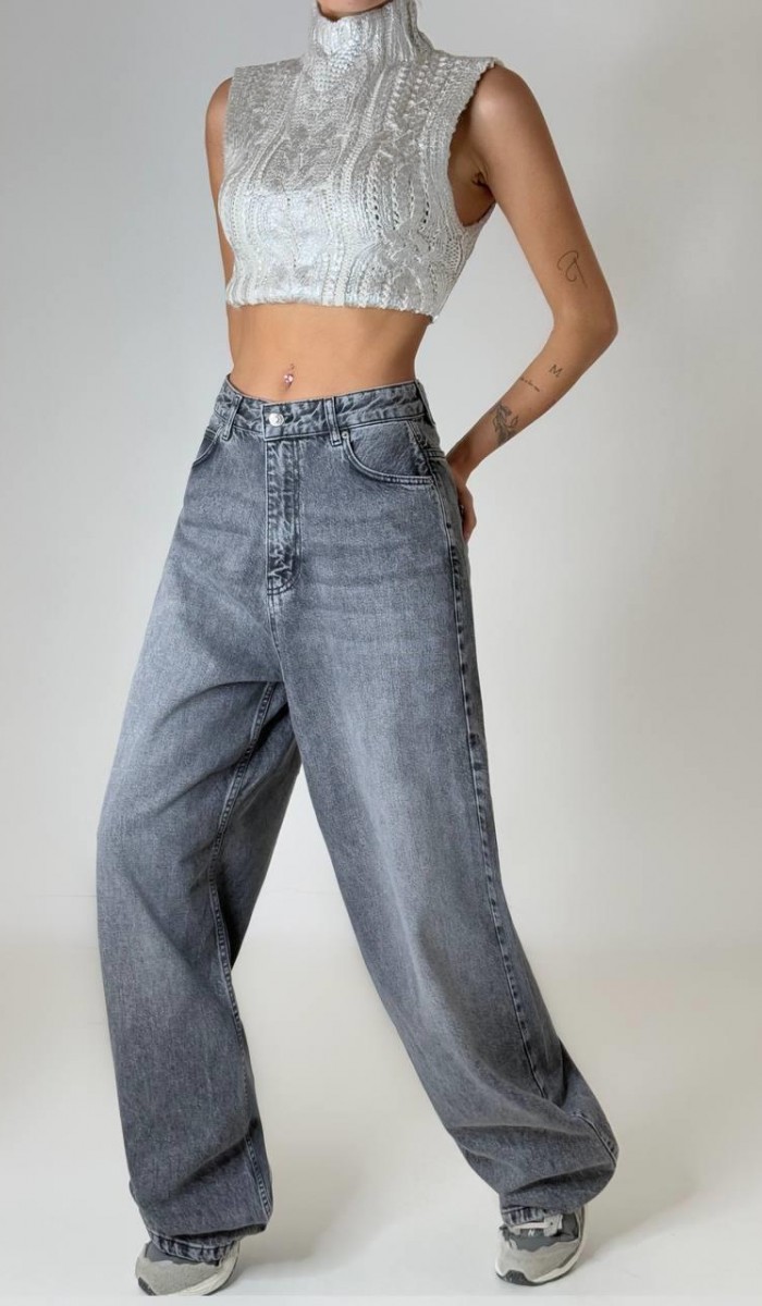 Extra Wide Leg Koyu Gri Pantolon