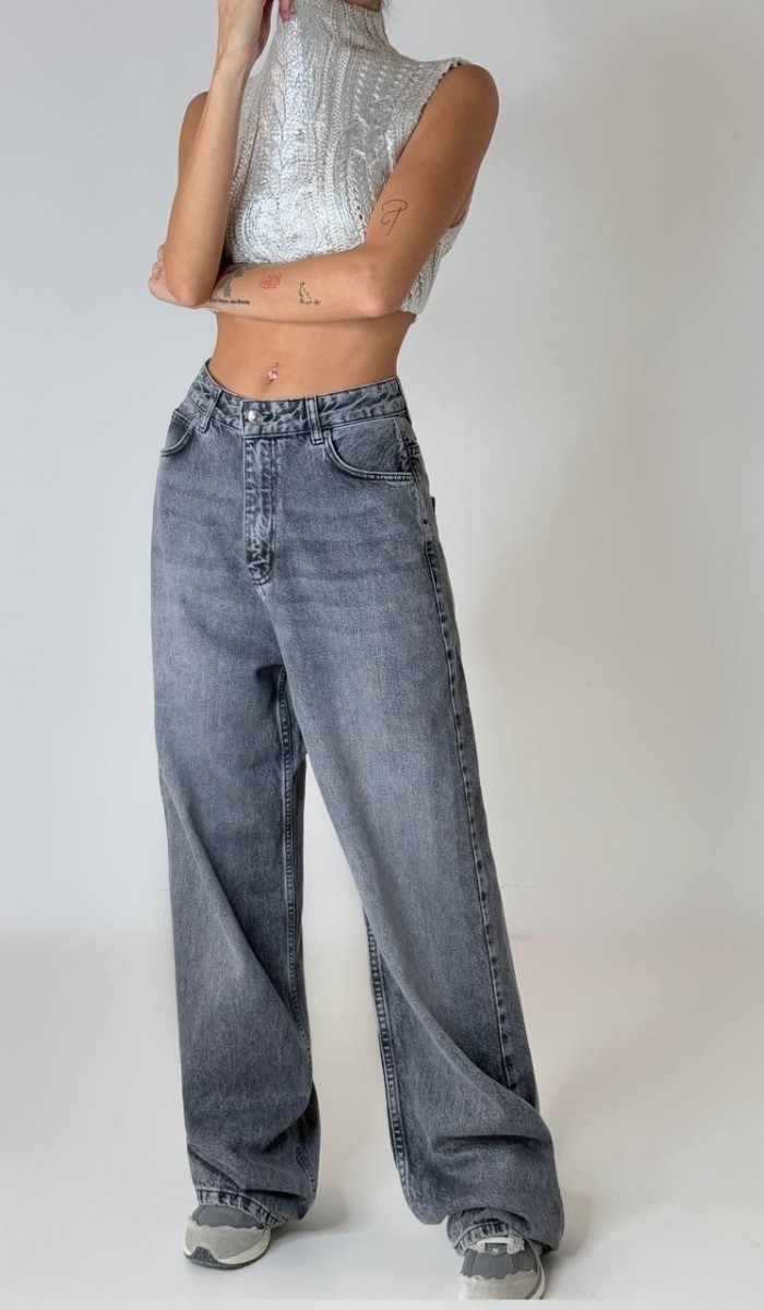 Extra Wide Leg Koyu Gri Pantolon