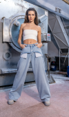 Yüksek Bel Cep Detaylı Blue E. Wide Leg Jean Pantolon