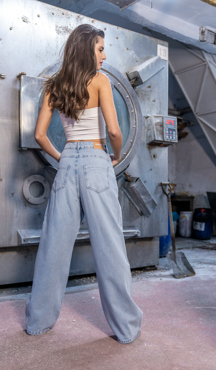 Yüksek Bel Cep Detaylı Blue E. Wide Leg Jean Pantolon