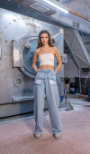 Yüksek Bel Cep Detaylı Blue E. Wide Leg Jean Pantolon