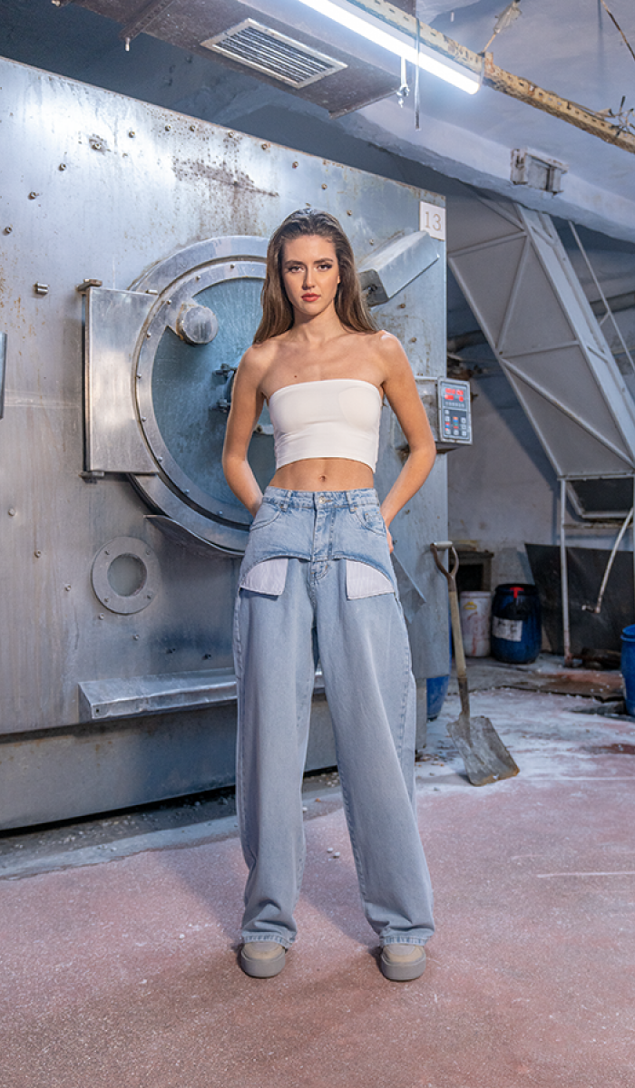 Yüksek Bel Cep Detaylı Blue E. Wide Leg Jean Pantolon