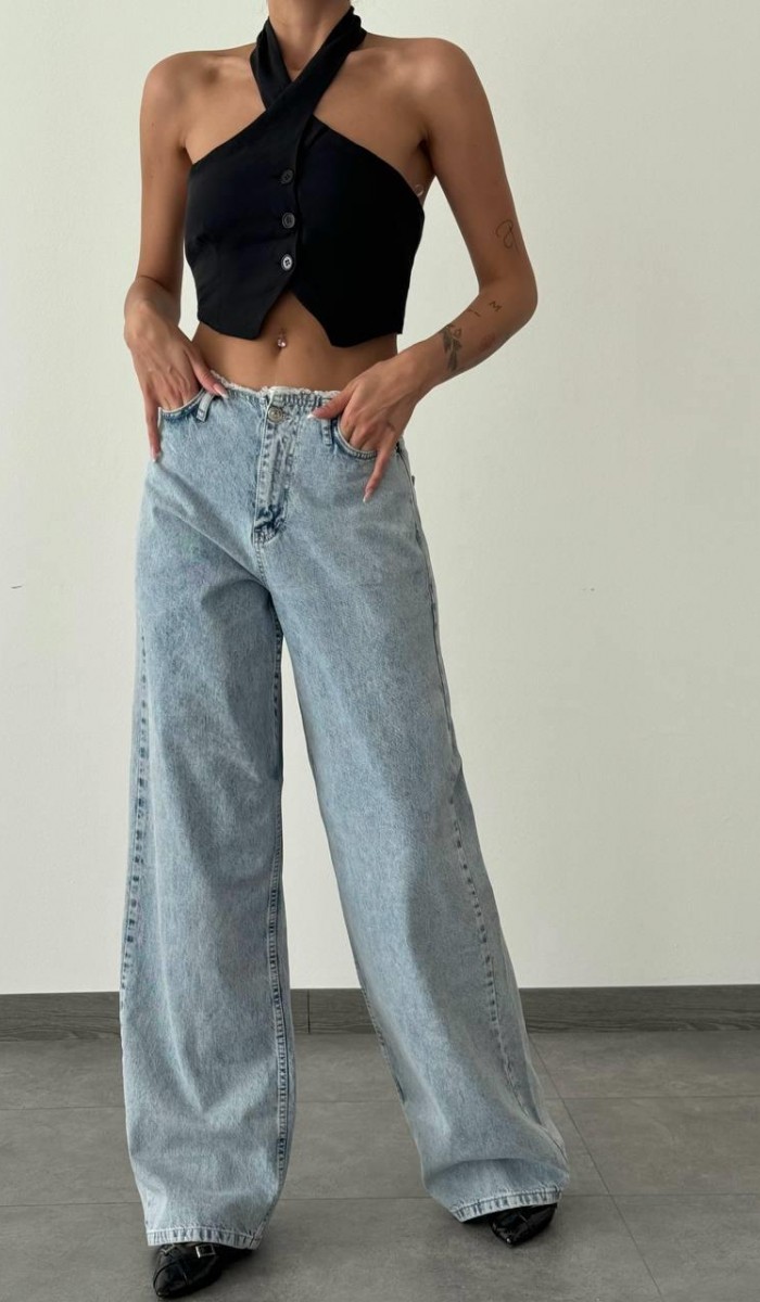 Yüksek Bel Bol Kesim Light Blue Jean Pantolon Yüksek Bel Bol Kesim Light Blue Jean Pantolon