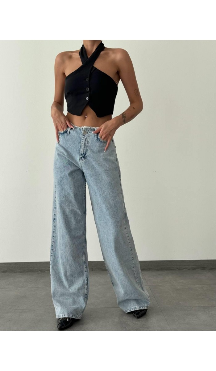 Yüksek Bel Bol Kesim Light Blue Jean Pantolon