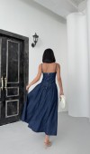 İp Askı Sırt Fermuar Detaylı Bilek Boy Navy Blue Denim Elbise