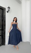 İp Askı Sırt Fermuar Detaylı Bilek Boy Navy Blue Denim Elbise