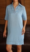 Gömlek Yaka Yandan Cep Detaylı Light Blue Tencel Elbise