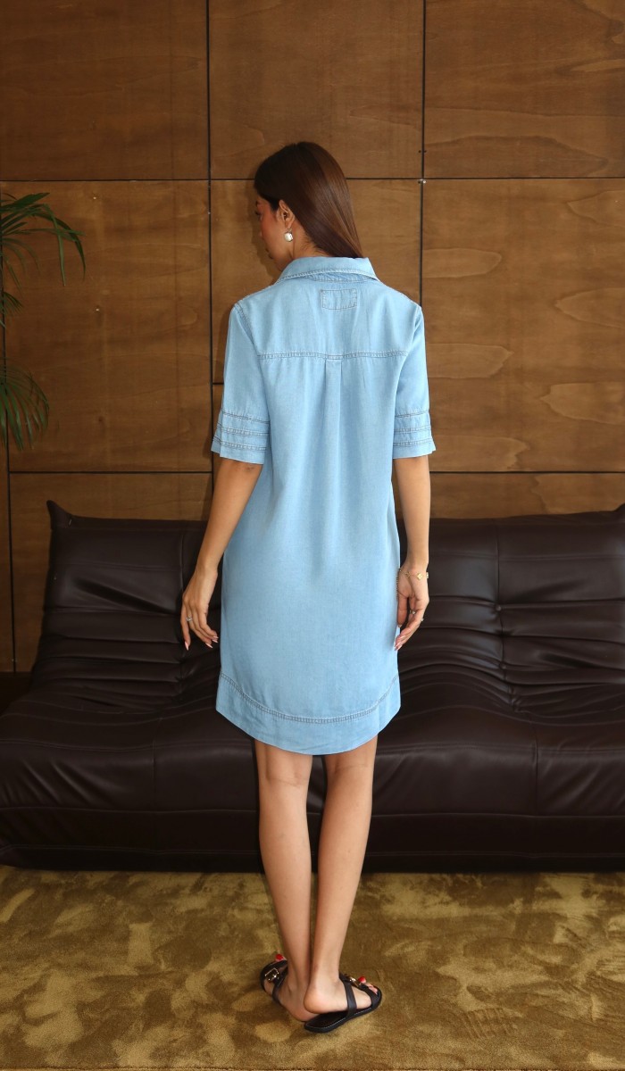 Gömlek Yaka Yandan Cep Detaylı Light Blue Tencel Elbise Gömlek Yaka Yandan Cep Detaylı Light Blue Tencel Elbise
