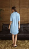 Gömlek Yaka Yandan Cep Detaylı Light Blue Tencel Elbise