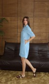 Gömlek Yaka Yandan Cep Detaylı Light Blue Tencel Elbise