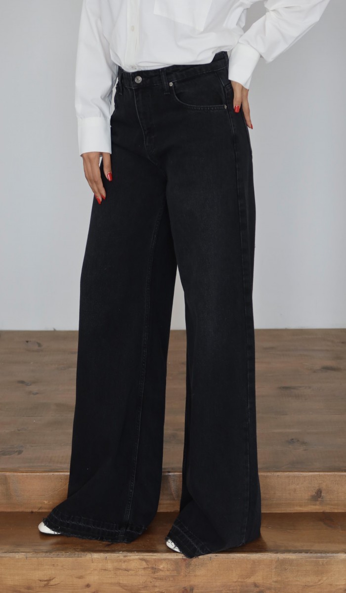 Yüksek Bel Extra Bol Paça Black Black Jean Panolon