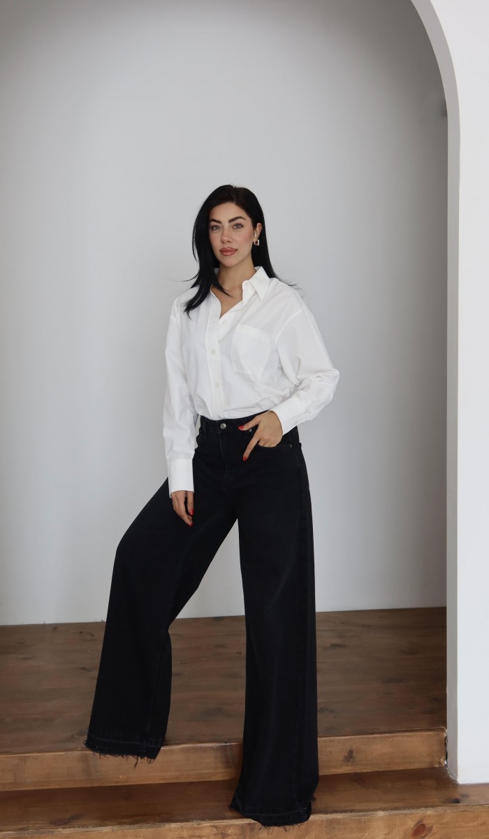 Yüksek Bel Extra Bol Paça Black Black Jean Panolon