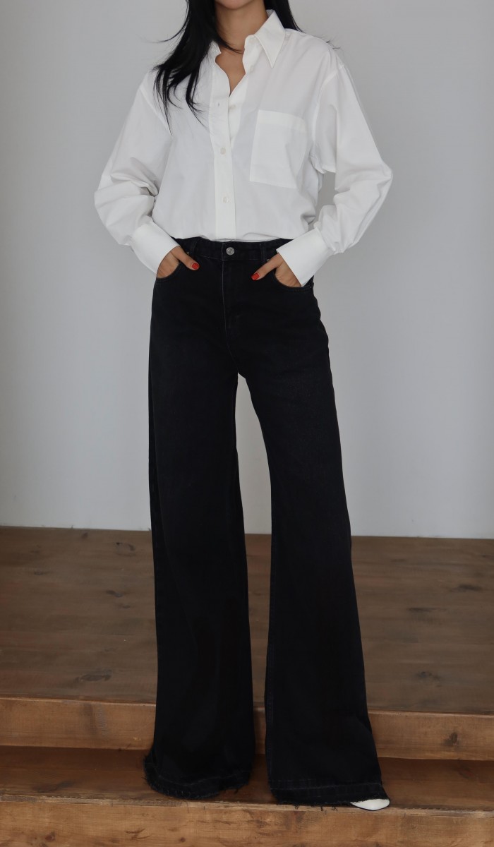 Yüksek Bel Extra Bol Paça Black Black Jean Panolon