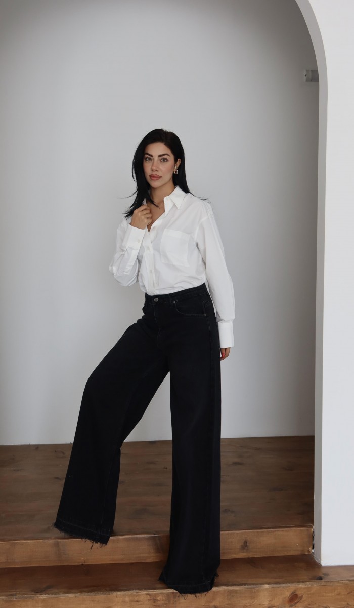 Yüksek Bel Extra Bol Paça Black Black Jean Panolon