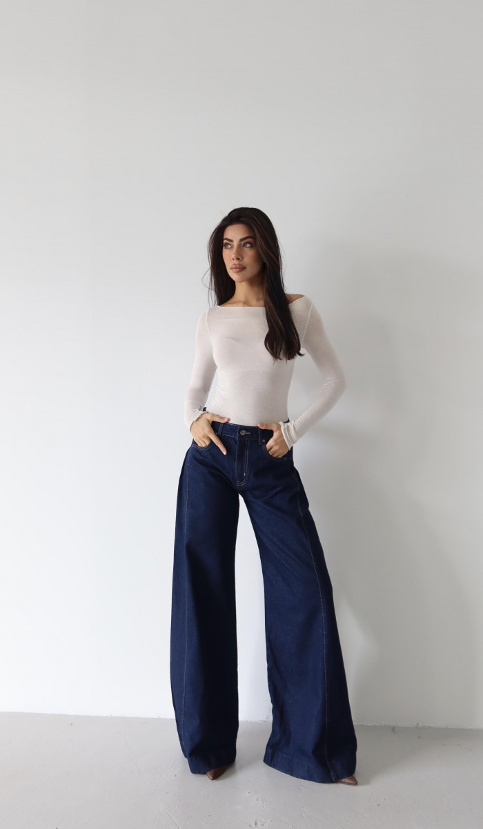 Yüksek Bel Yandan Pile Detaylı Extra Bol Kesim Rinse Jean Pantolon