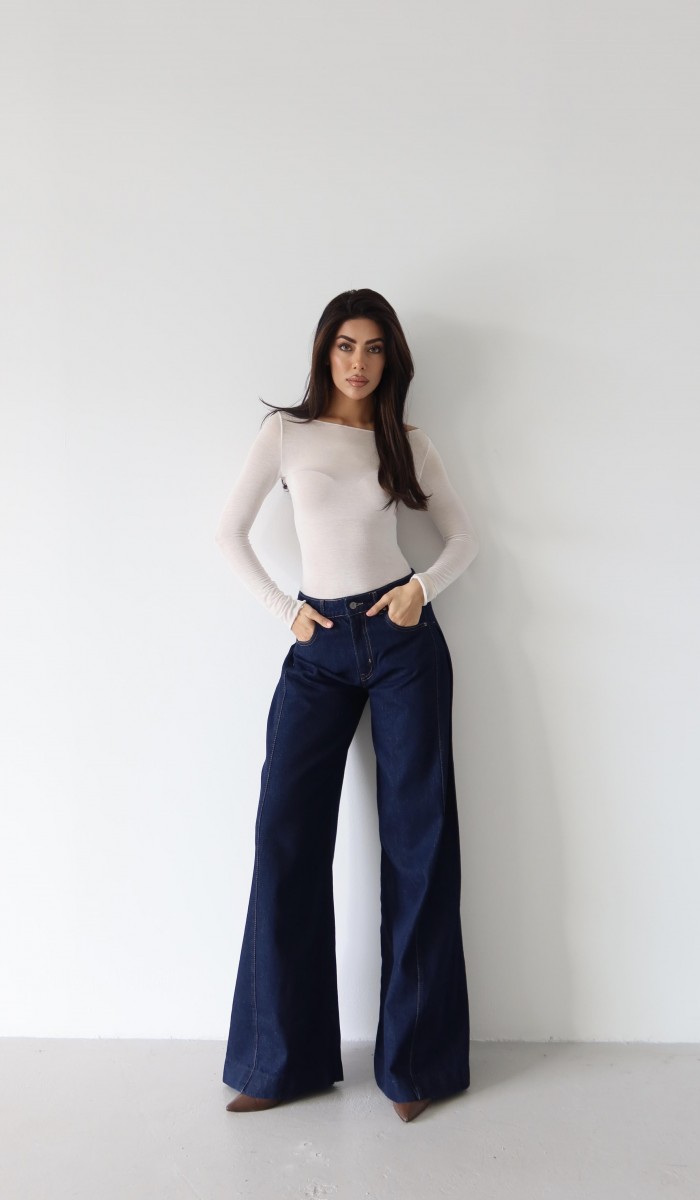 Yüksek Bel Yandan Pile Detaylı Extra Bol Kesim Rinse Jean Pantolon