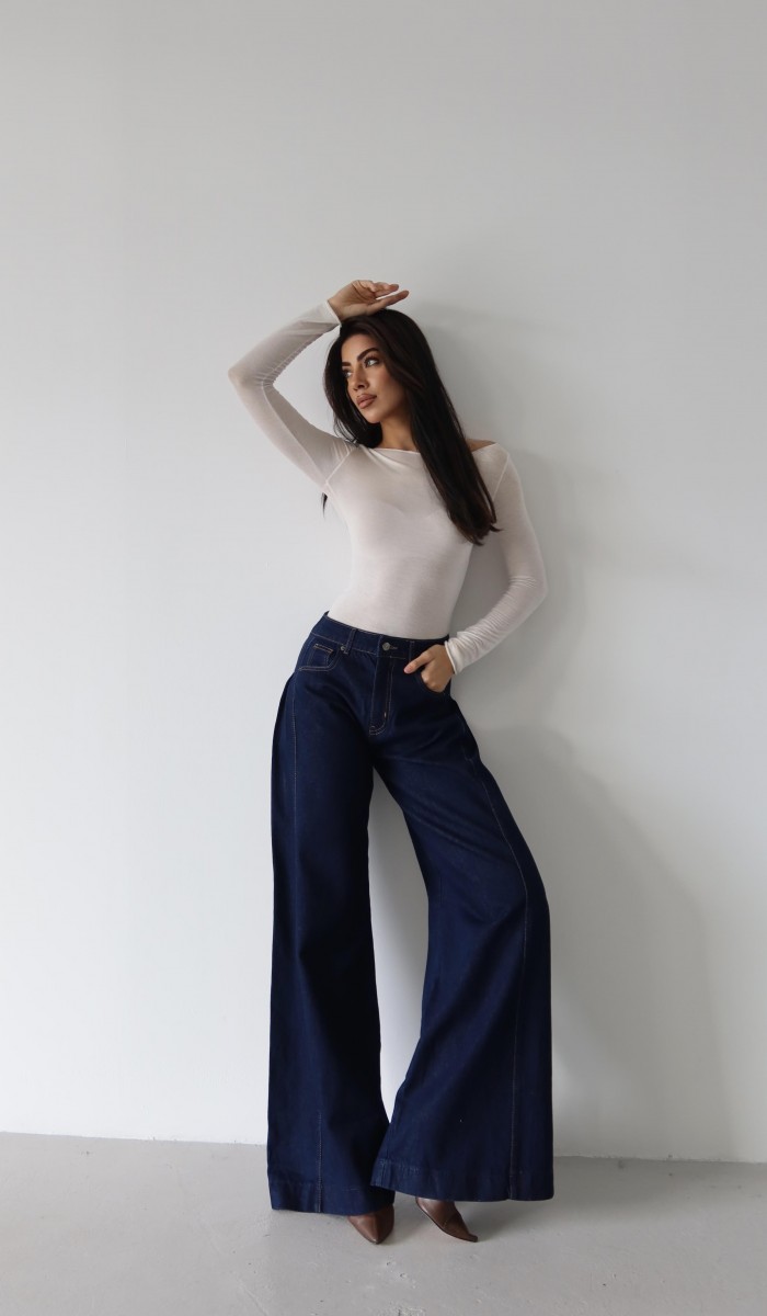 Yüksek Bel Yandan Pile Detaylı Extra Bol Kesim Rinse Jean Pantolon