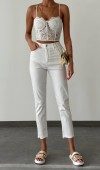Yüksek Bel Bilek Boy White Elis Jean Pantolon