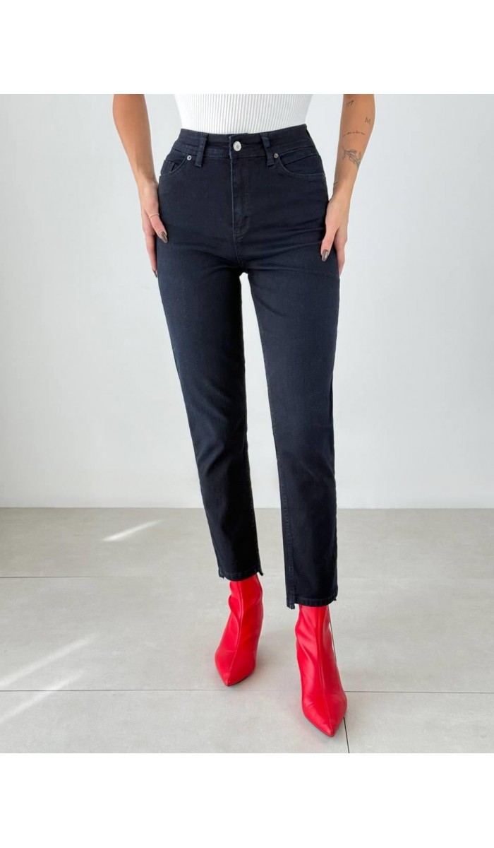 Yüksek Bel Paça Detaylı Blue Black Elis Jean Pantolon