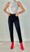 Yüksek Bel Paça Detaylı Blue Black Elis Jean Pantolon