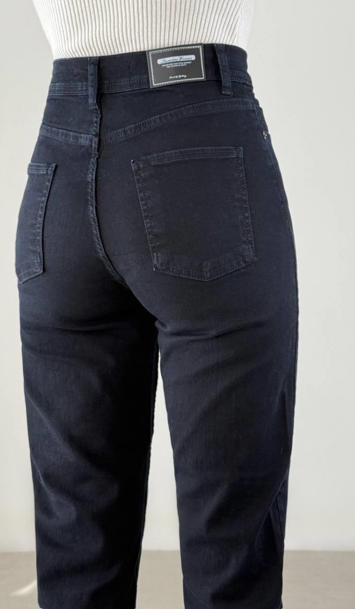 Yüksek Bel Paça Detaylı Blue Black Elis Jean Pantolon